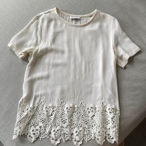 Equipment white tshirt blouse with lace detail. Size S